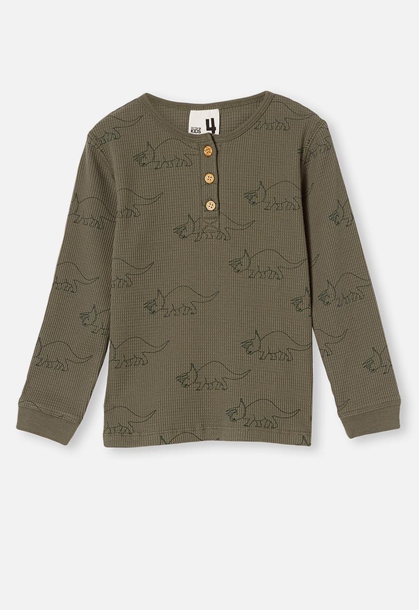 Cotton On - Ryan waffle long sleeve pyjama set - khaki green
