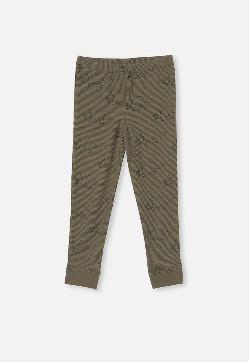 Cotton On - Ryan waffle long sleeve pyjama set - khaki green