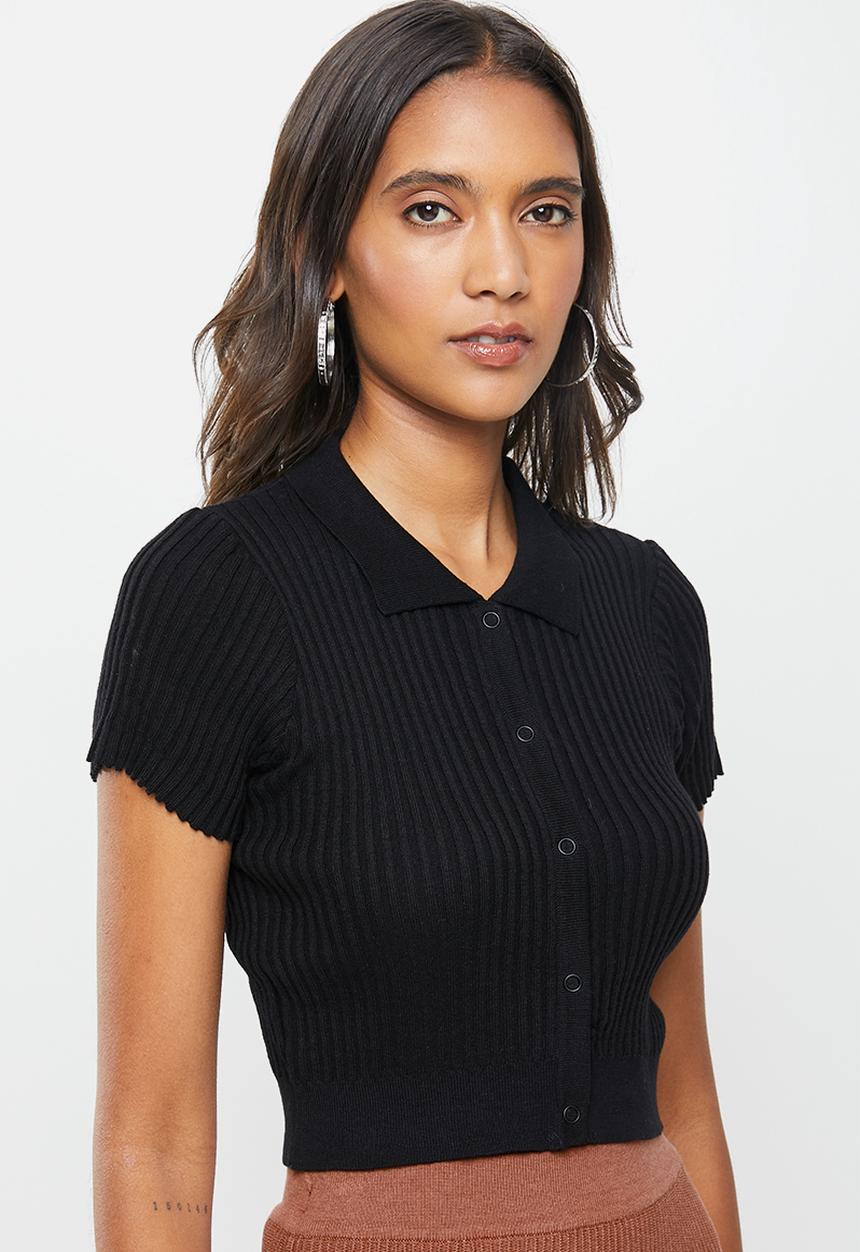 Cotton On - Button me up rib polo - black