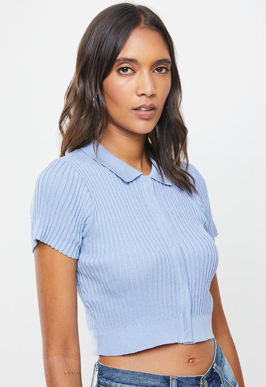 Cotton On - Button me up rib polo - blue