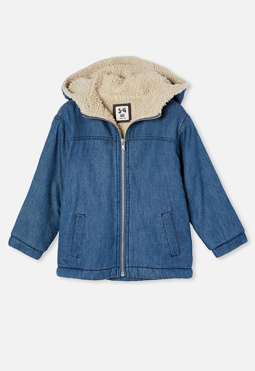Cotton On - Cooper hooded sherpa jacket - mid wash