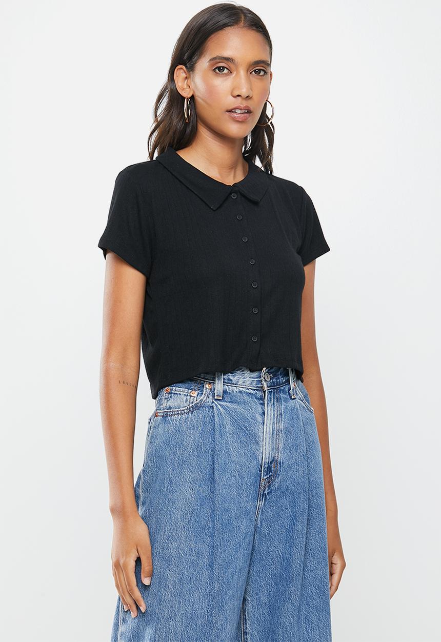 Cotton On - Amy polo short sleeve tee - black