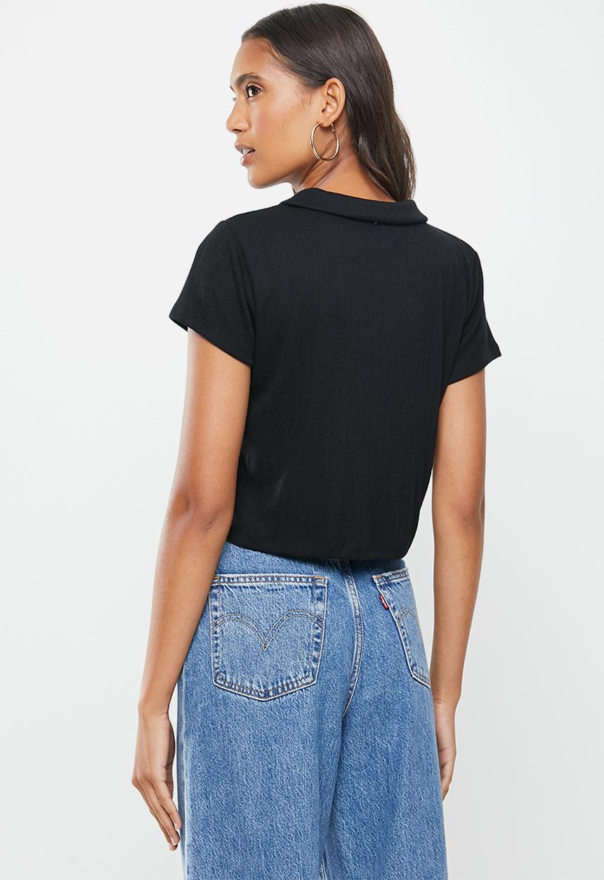 Cotton On - Amy polo short sleeve tee - black