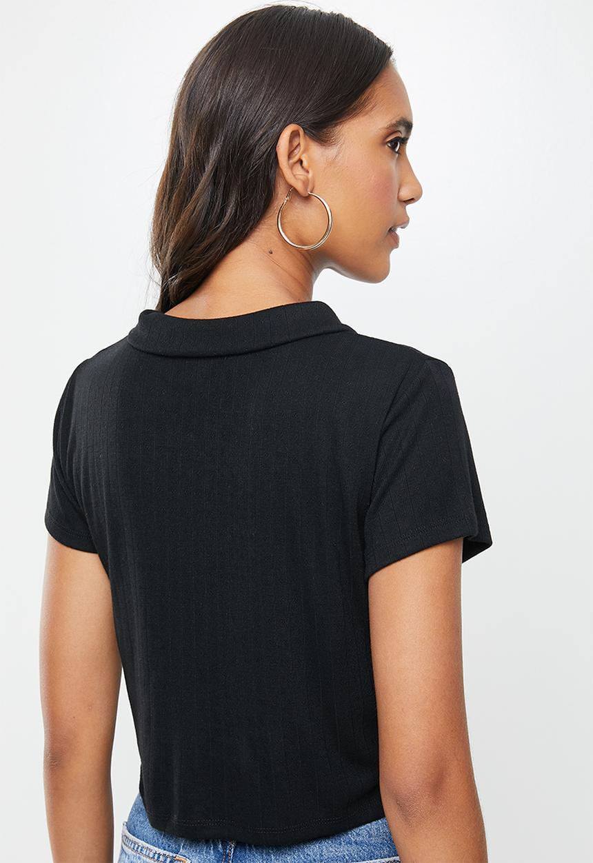 Cotton On - Amy polo short sleeve tee - black