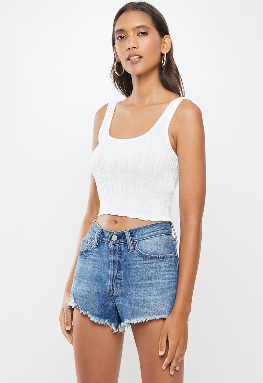 Cotton On - Rib square neck tank - white