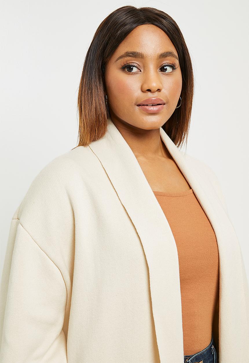 edit Plus - Collar knit cardigan - stone