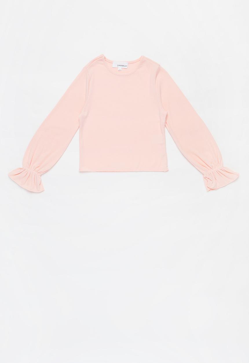 Superbalist - Girls rib elasticated frill cuff tee - pink