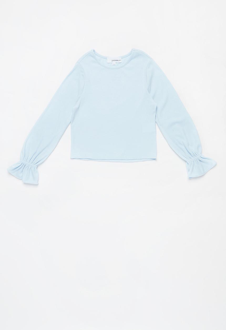 Superbalist - Girls rib elasticated frill cuff tee - blue