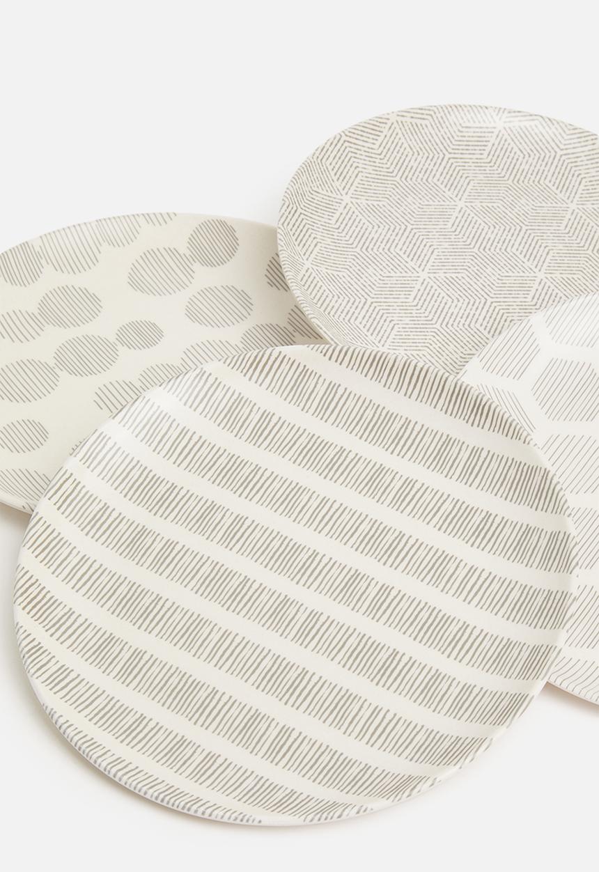 Excellent Houseware - Splice bamboo plate set of 4 - grey & white