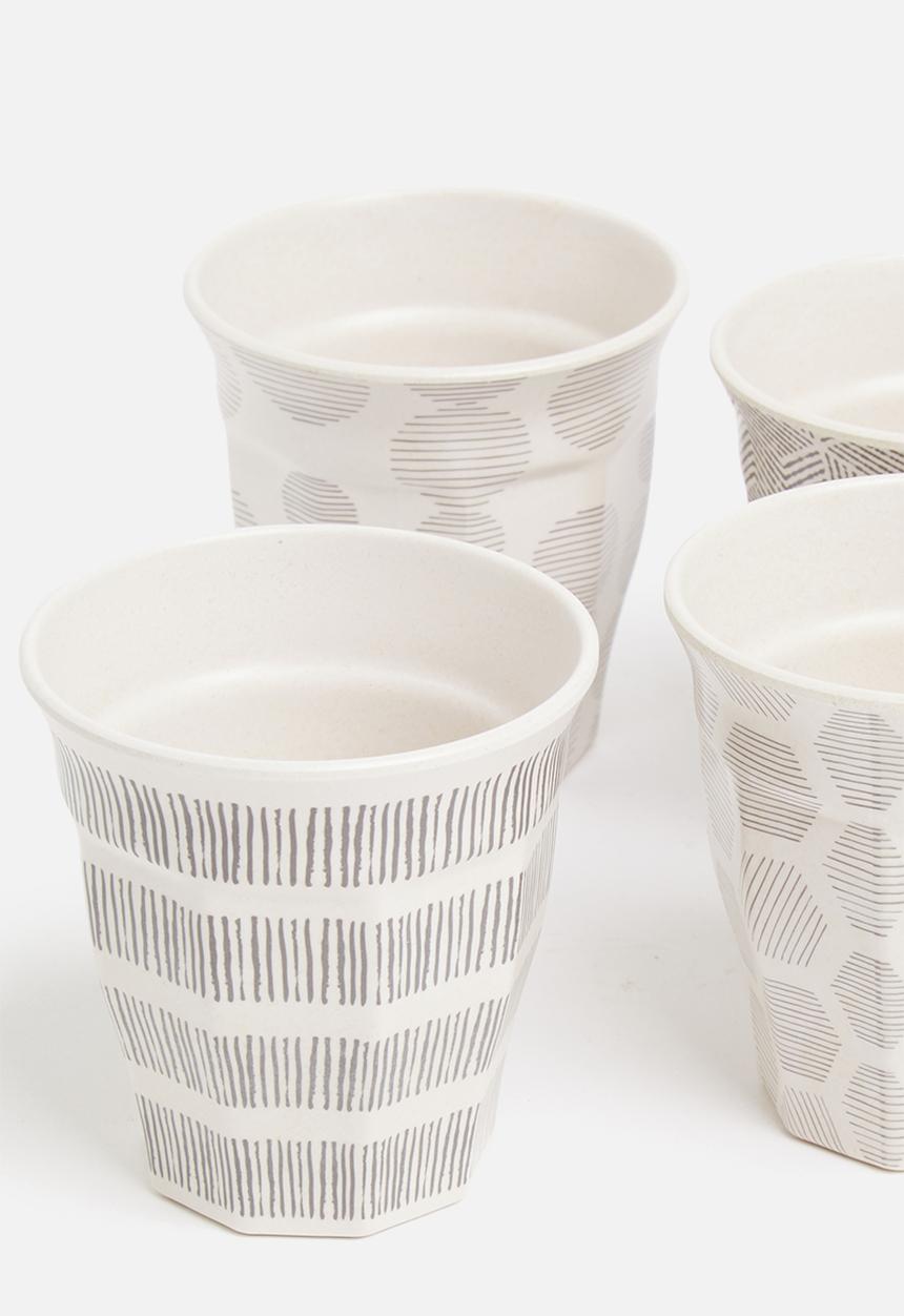 Excellent Houseware - Splice bamboo cup set of 4 - grey & white