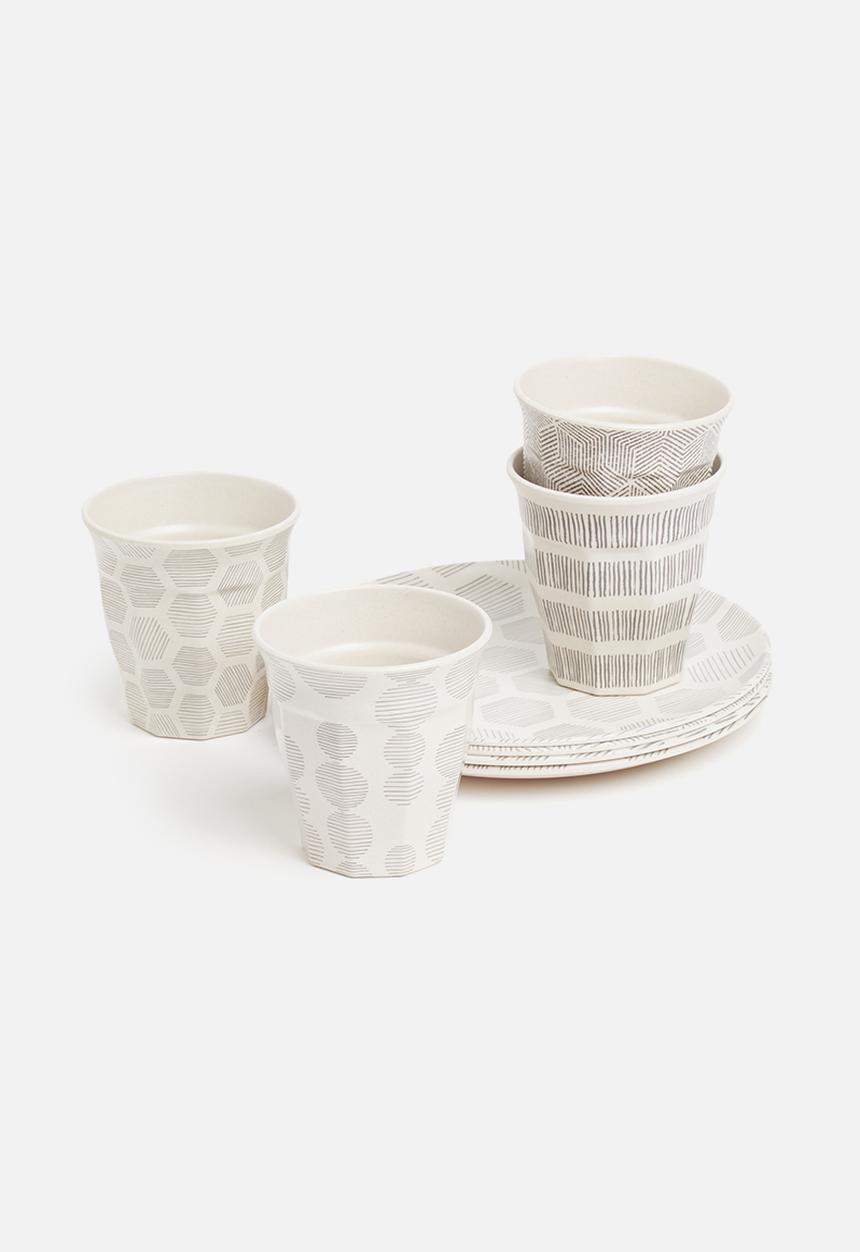 Excellent Houseware - Splice bamboo cup set of 4 - grey & white