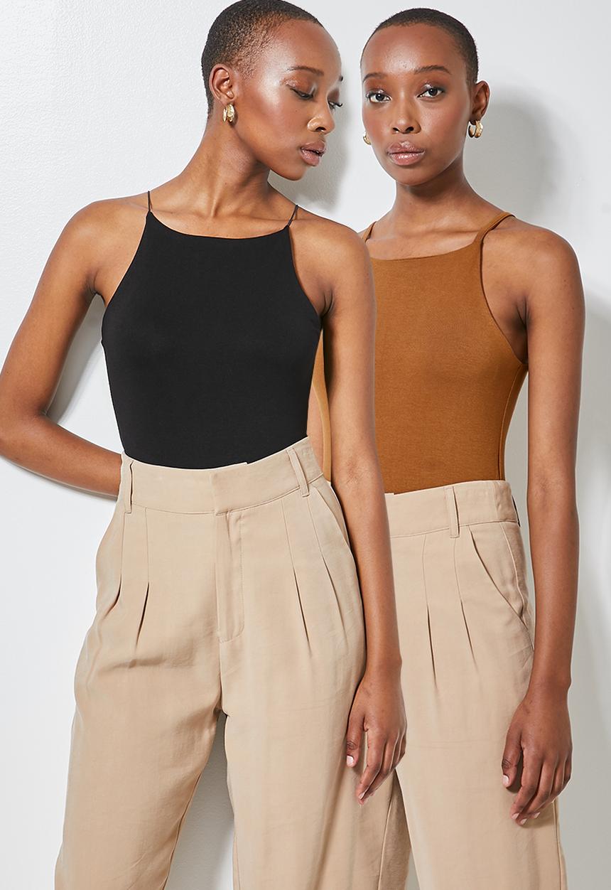 Superbalist - 2 pack halter neck bodysuit - black & tobacco
