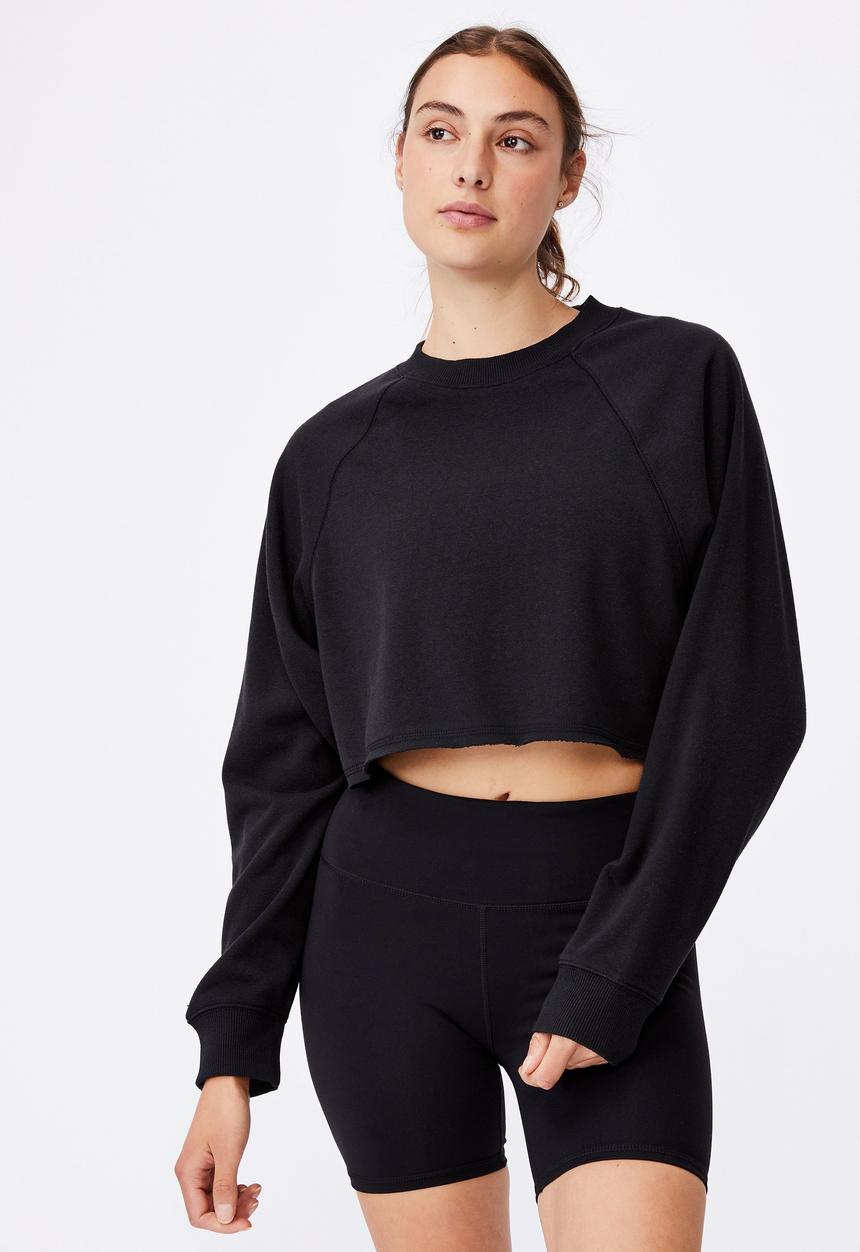 Cotton On - Lifestyle crop raglan fleece - black