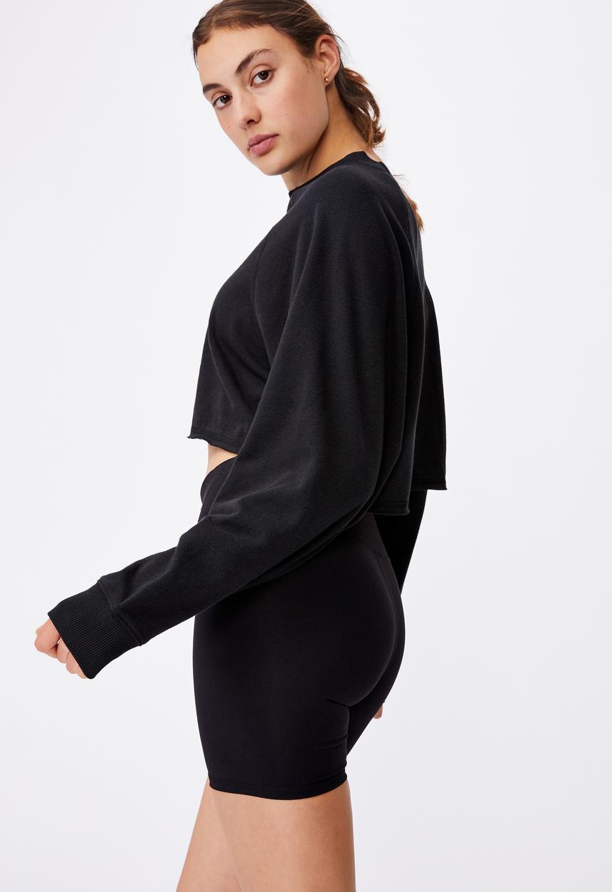 Cotton On - Lifestyle crop raglan fleece - black