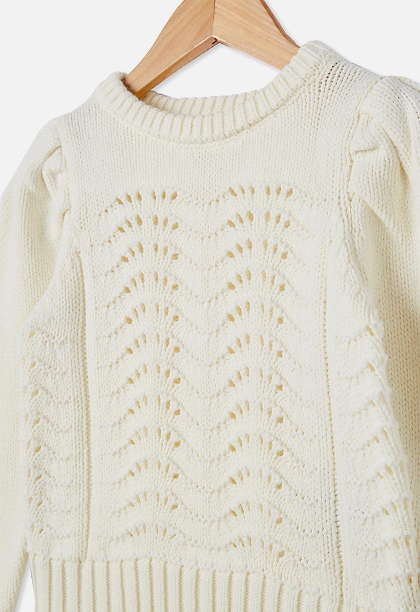 Cotton On - Darby puff sleeve knit jumper - white