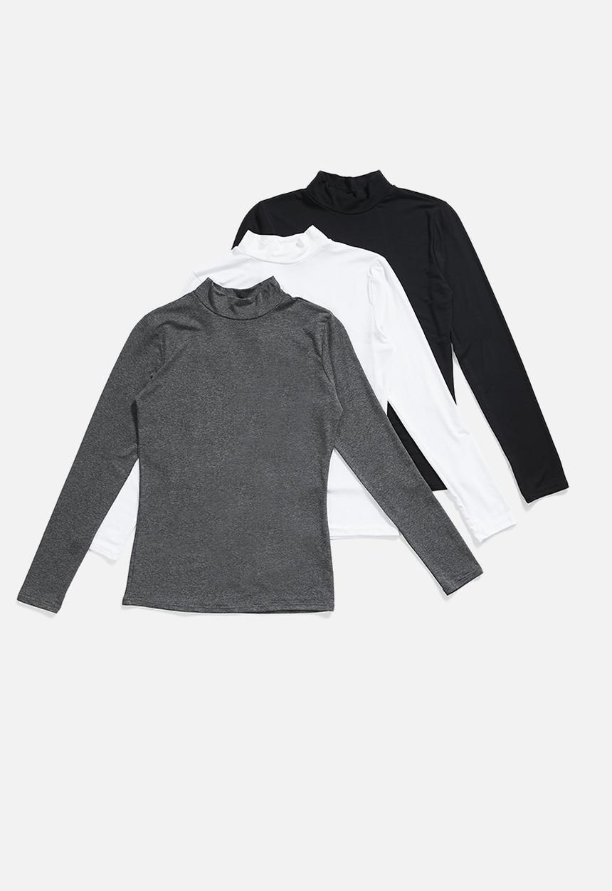 Superbalist - 3 pack viscose funnel neck tee's - black/white/grey mel