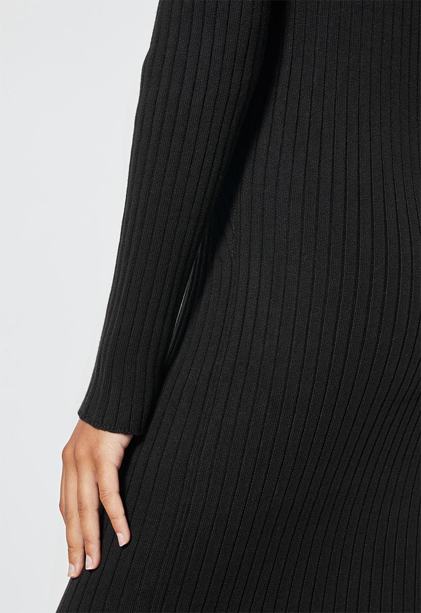 Superbalist - Organic cotton ribbed knitwear poloneck dress- black