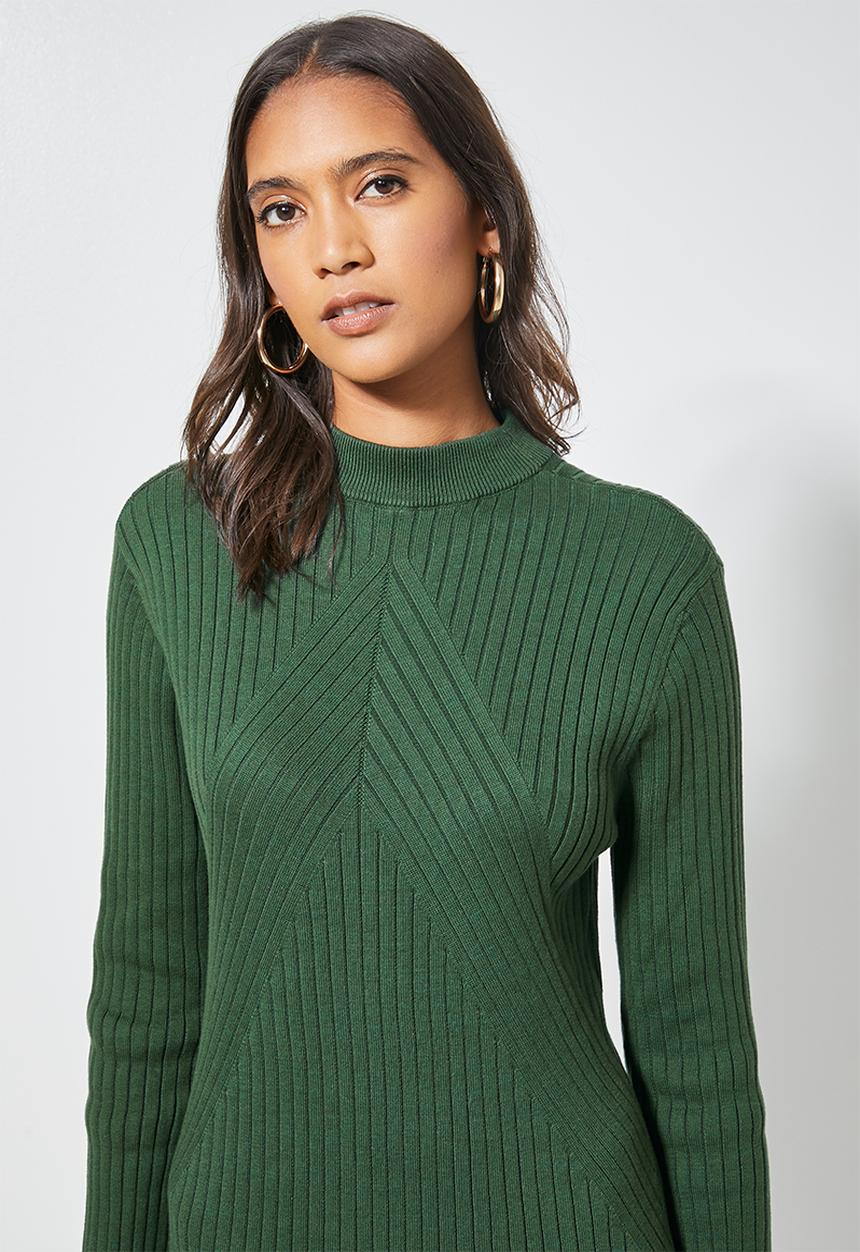 Superbalist - Organic cotton ribbed poloneck dress - green