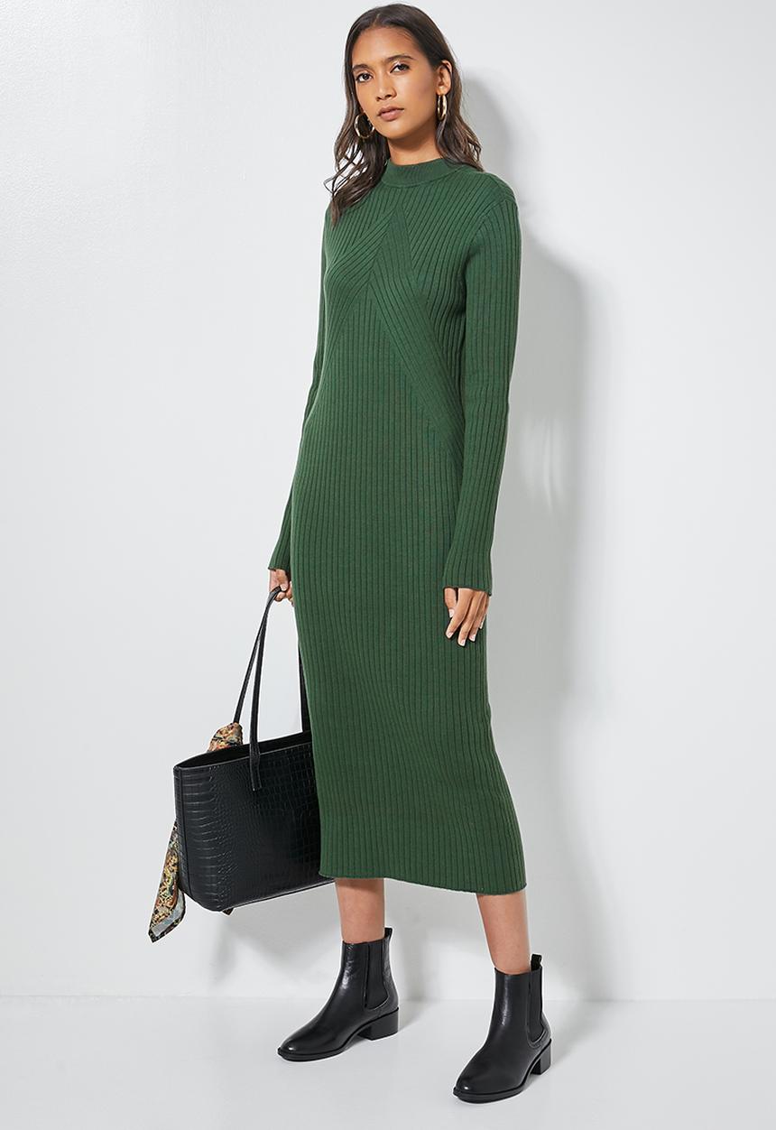 Superbalist - Organic cotton ribbed poloneck dress - green