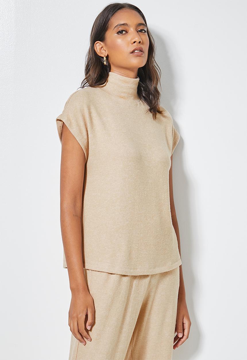 Superbalist - Cut & sew sleeveless poloneck top - beige 