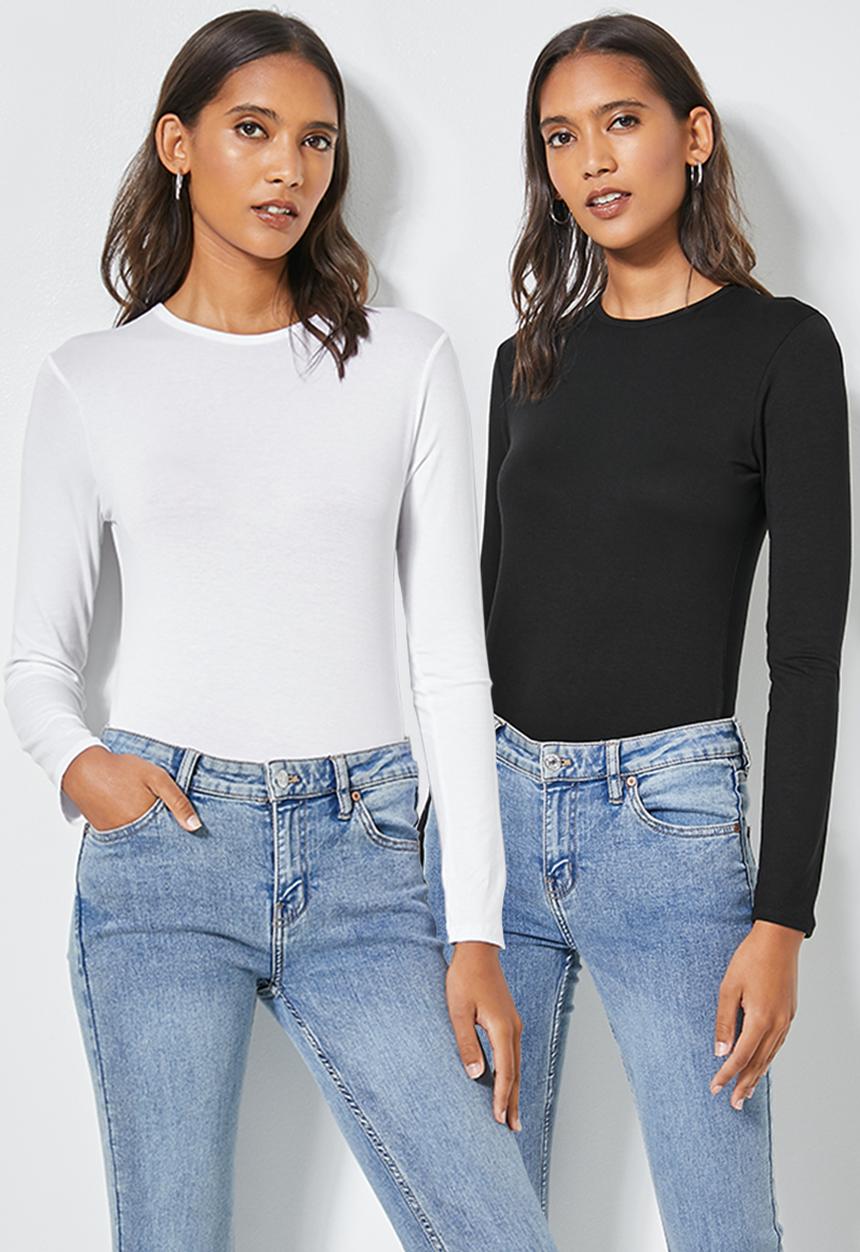 Superbalist - 2 Pack fitted viscose crew neck tee's - black & white