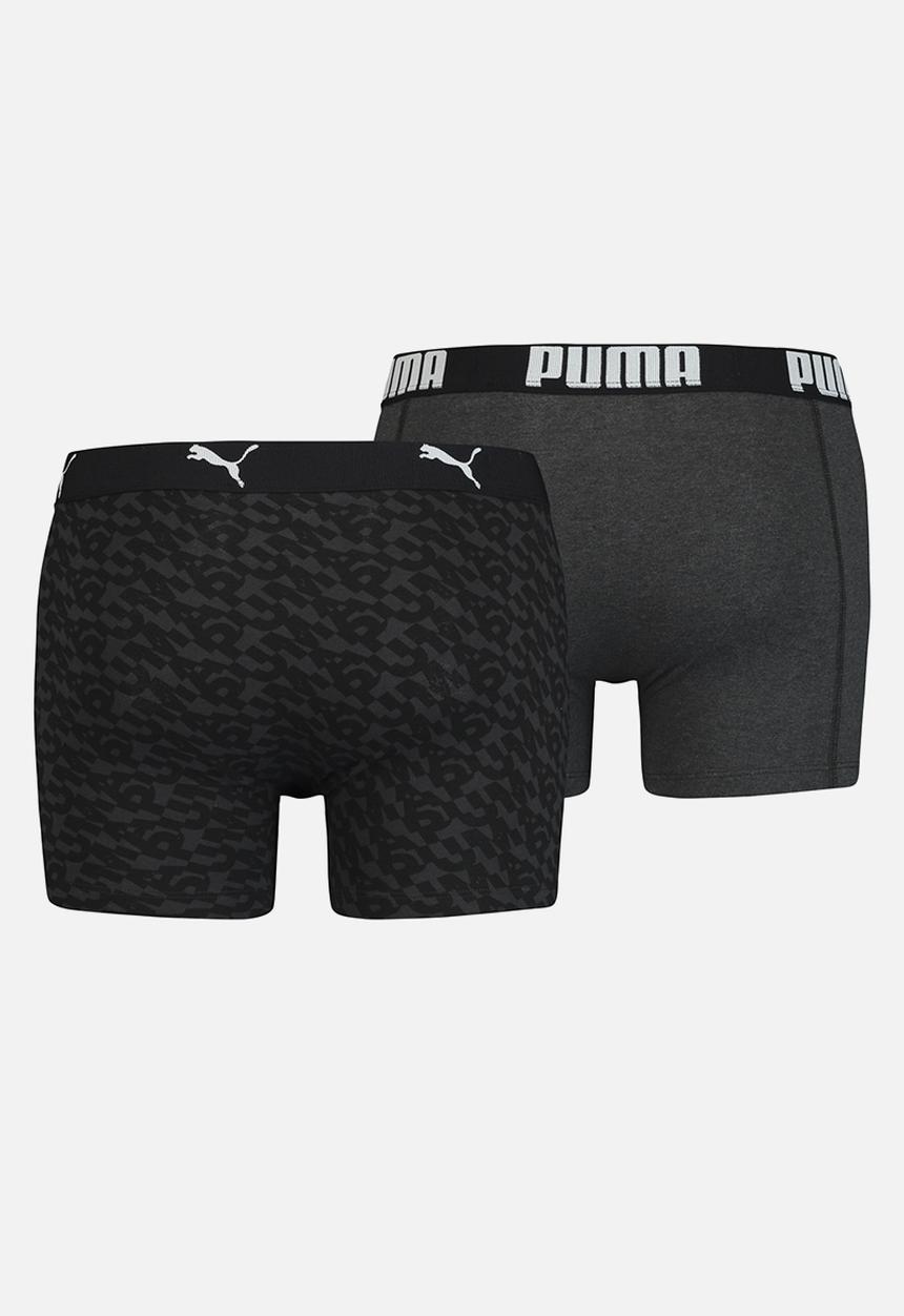 PUMA - Puma logo all over print boxer 2 pack - black & grey 