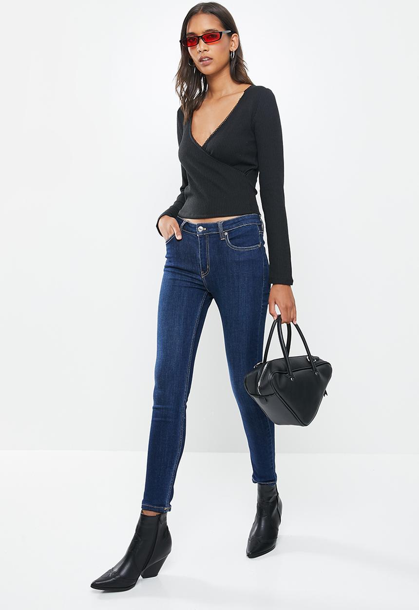 Cotton On - Wade wrap long sleeve top - black
