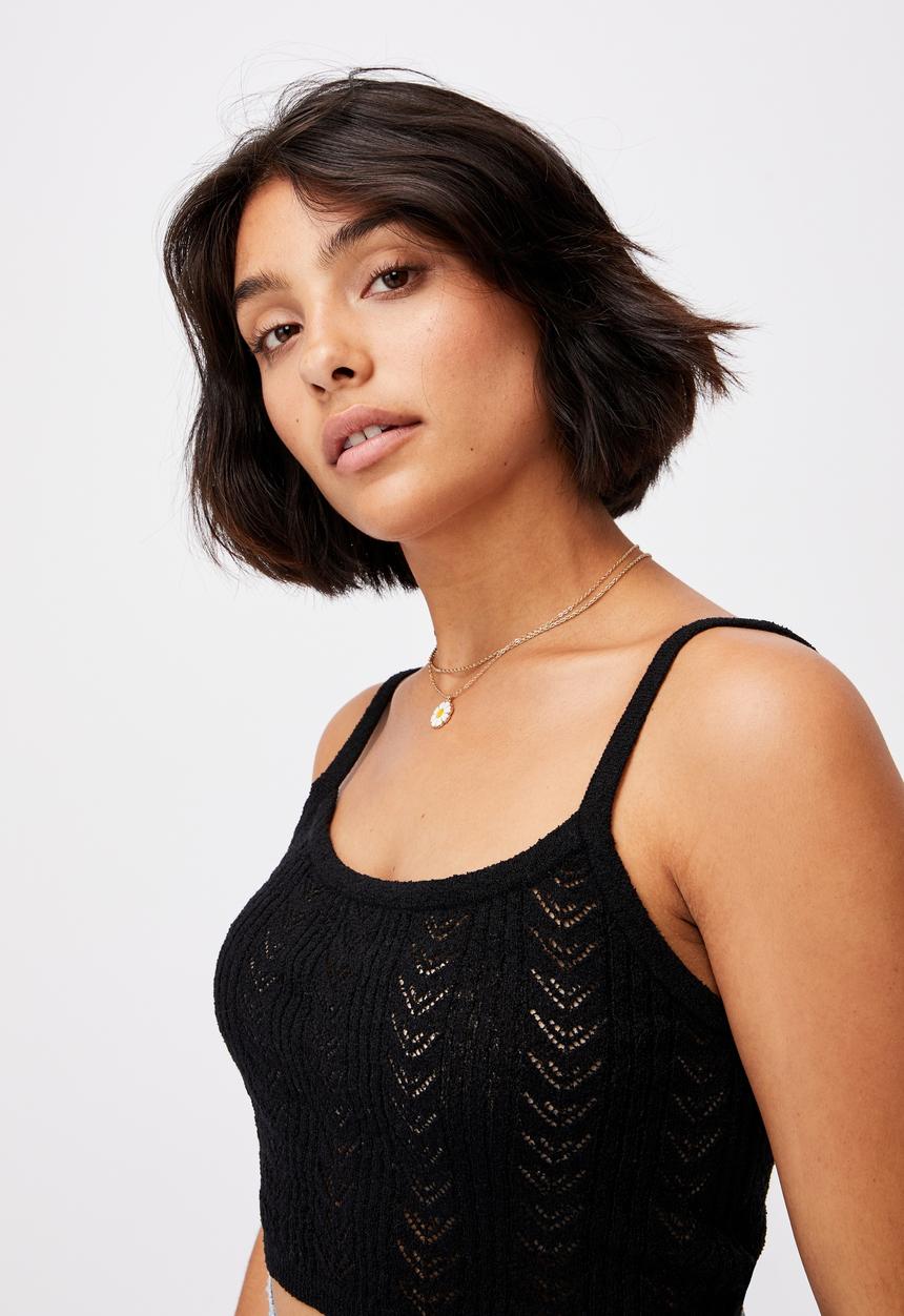 Cotton On - Partners in pointelle cami - black