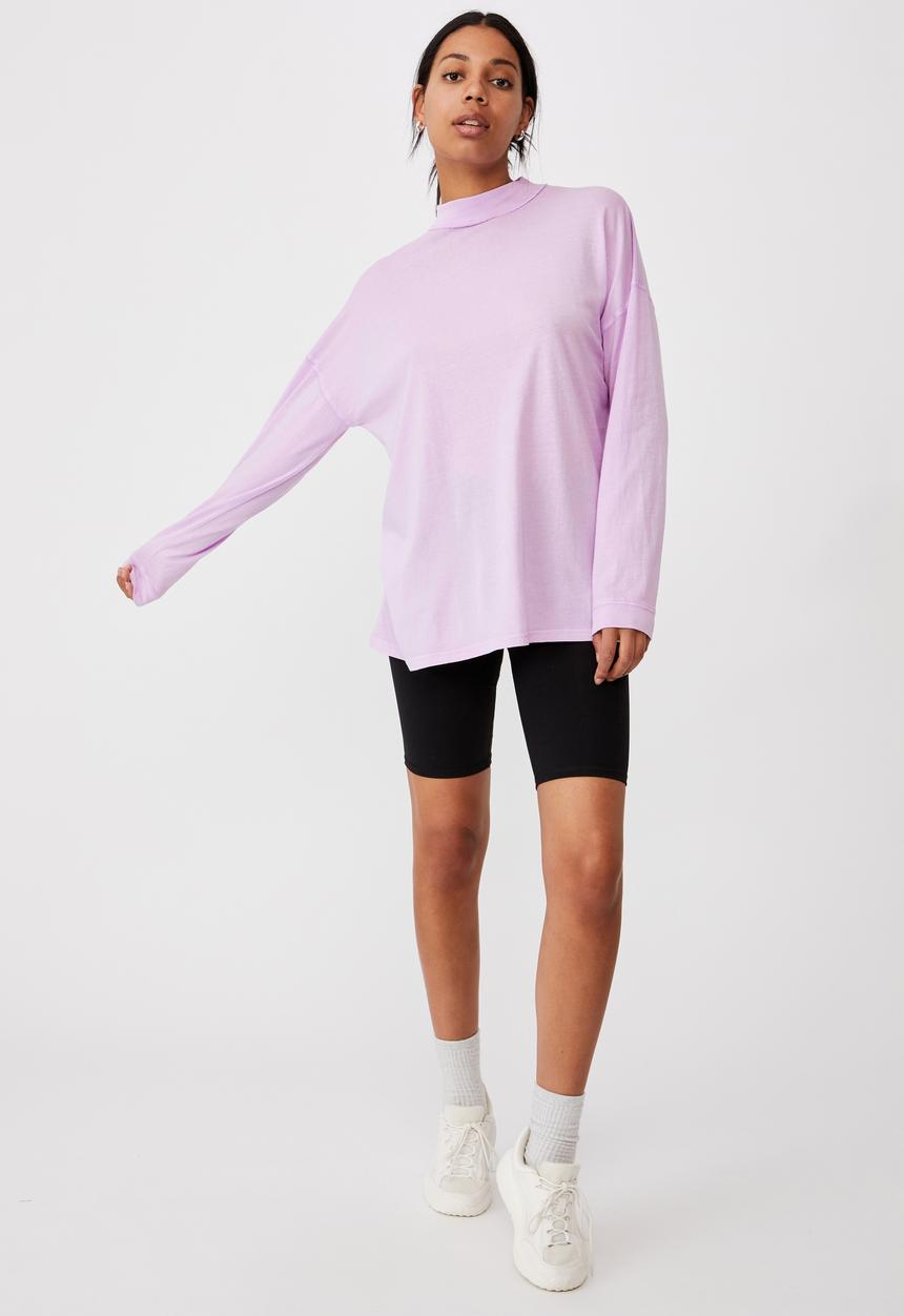 Cotton On - 90s Longline drop shoulder long sleeve top - washed lilac
