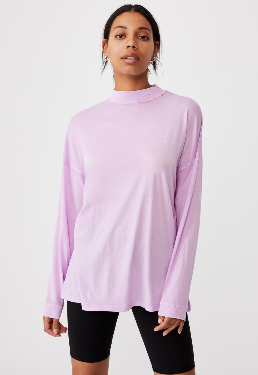Cotton On - 90s Longline drop shoulder long sleeve top - washed lilac