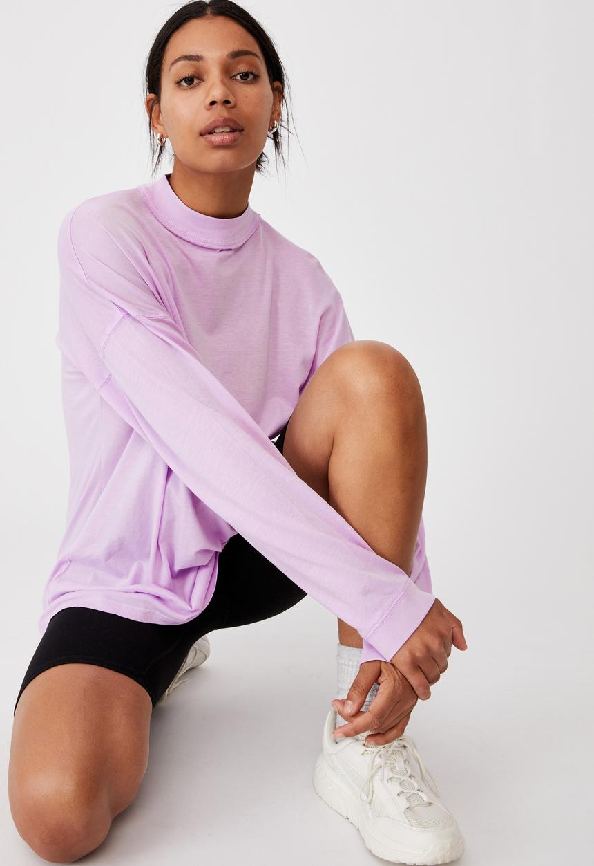 Cotton On - 90s Longline drop shoulder long sleeve top - washed lilac