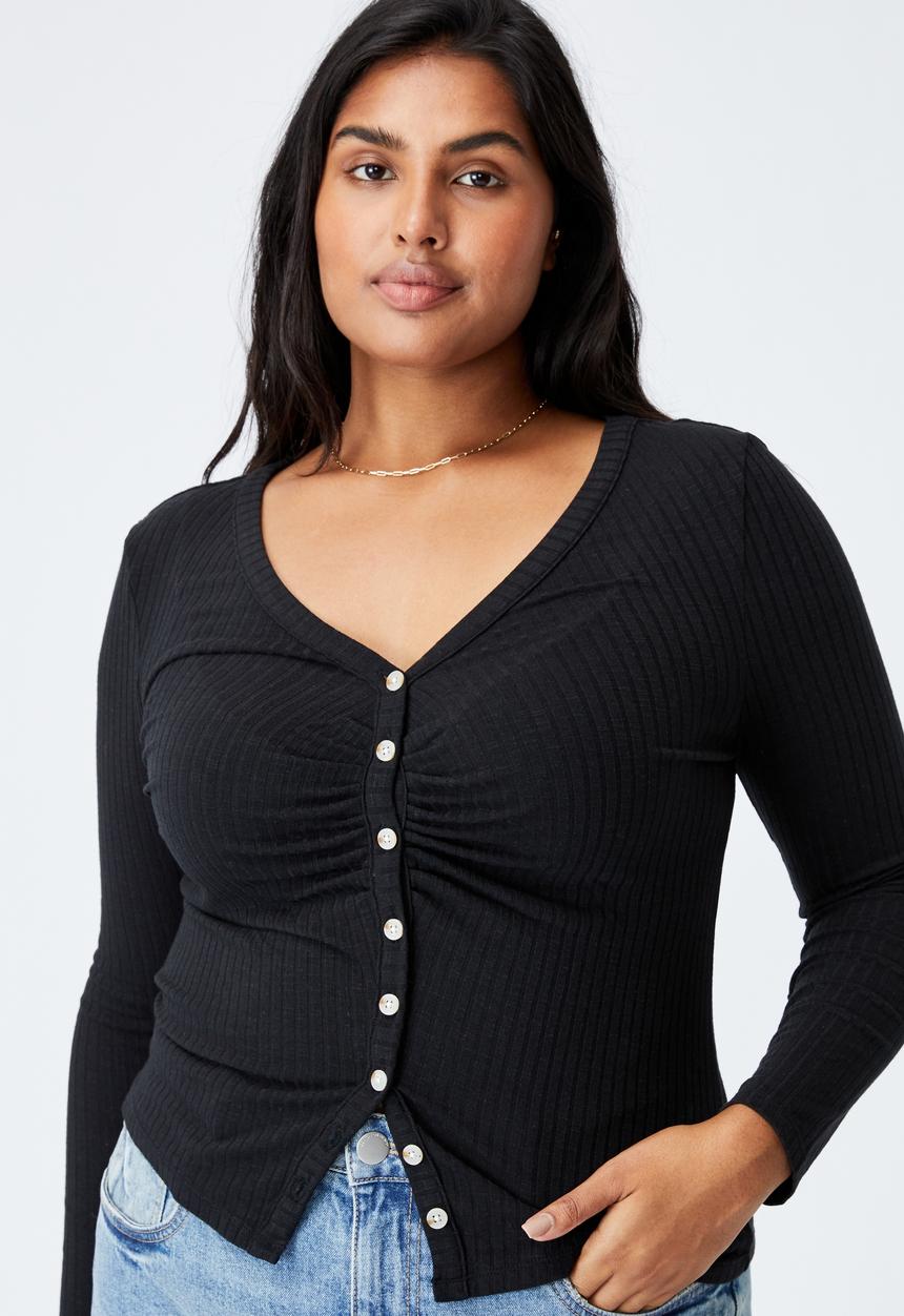Cotton On - Curve renee long sleeve cardi - black