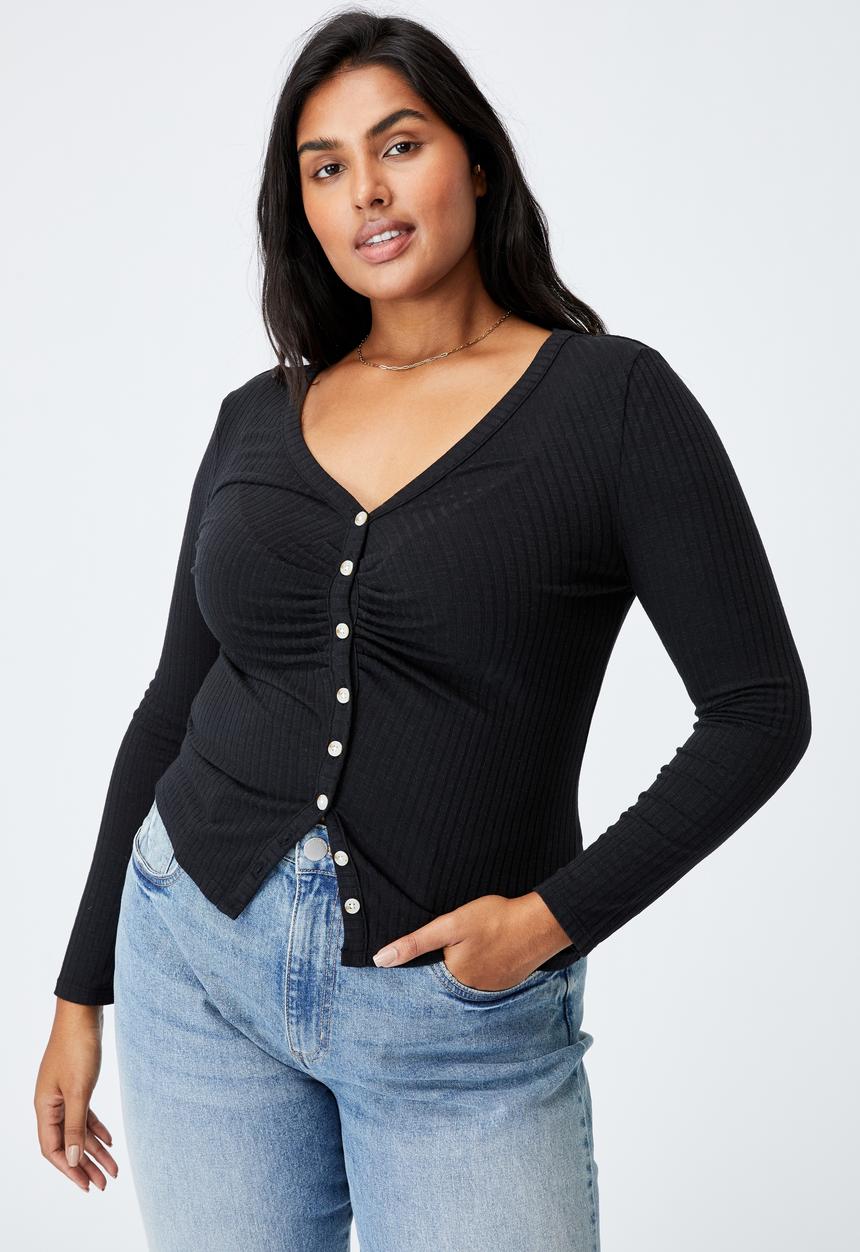 Cotton On - Curve renee long sleeve cardi - black