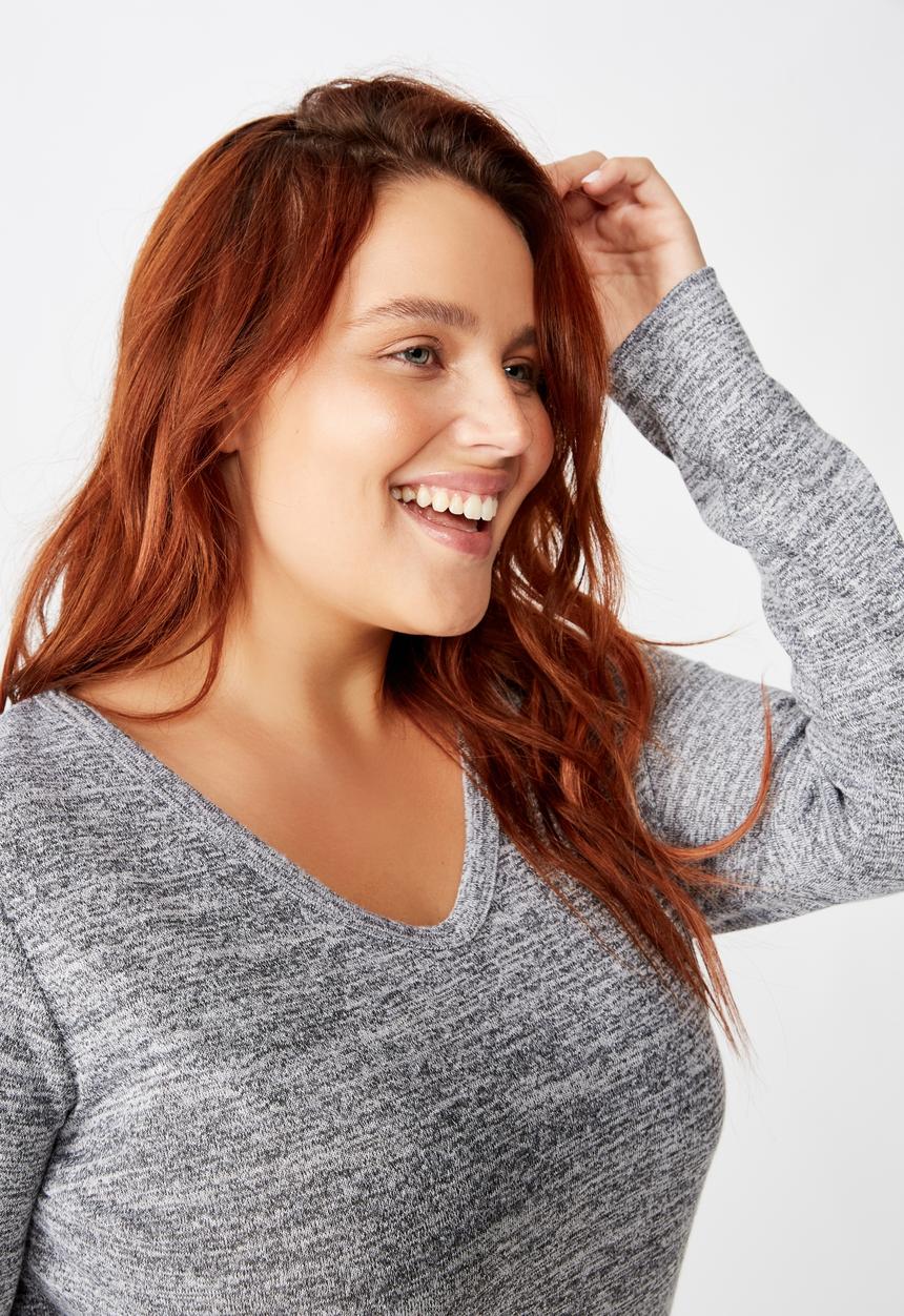 Cotton On - Curve karly long sleeve top - greys twist