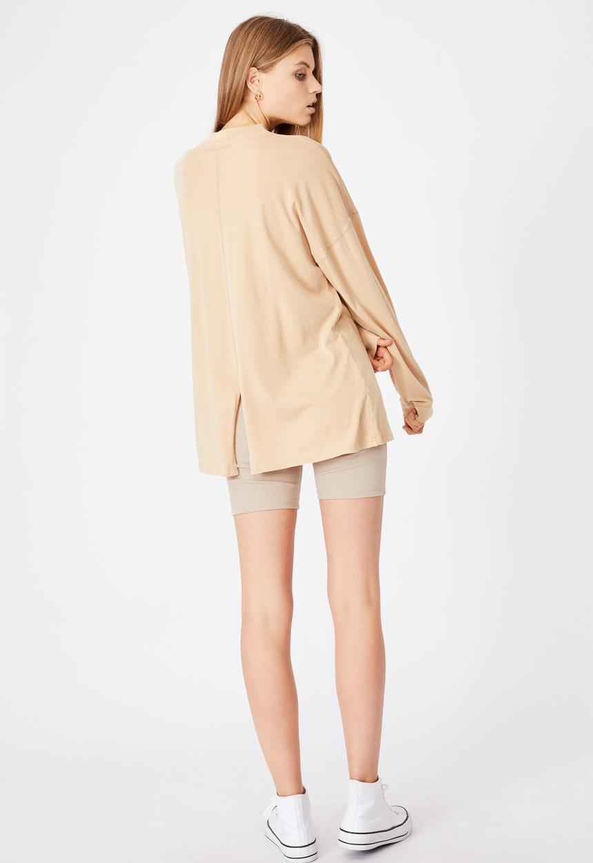 Cotton On - 90s Longline drop shoulder long sleeve top - sand