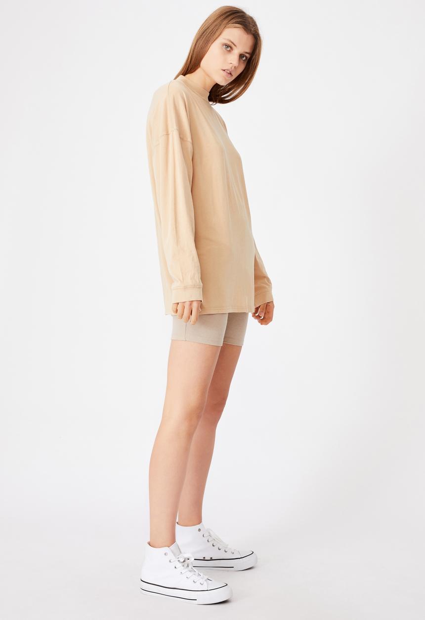 Cotton On - 90s Longline drop shoulder long sleeve top - sand