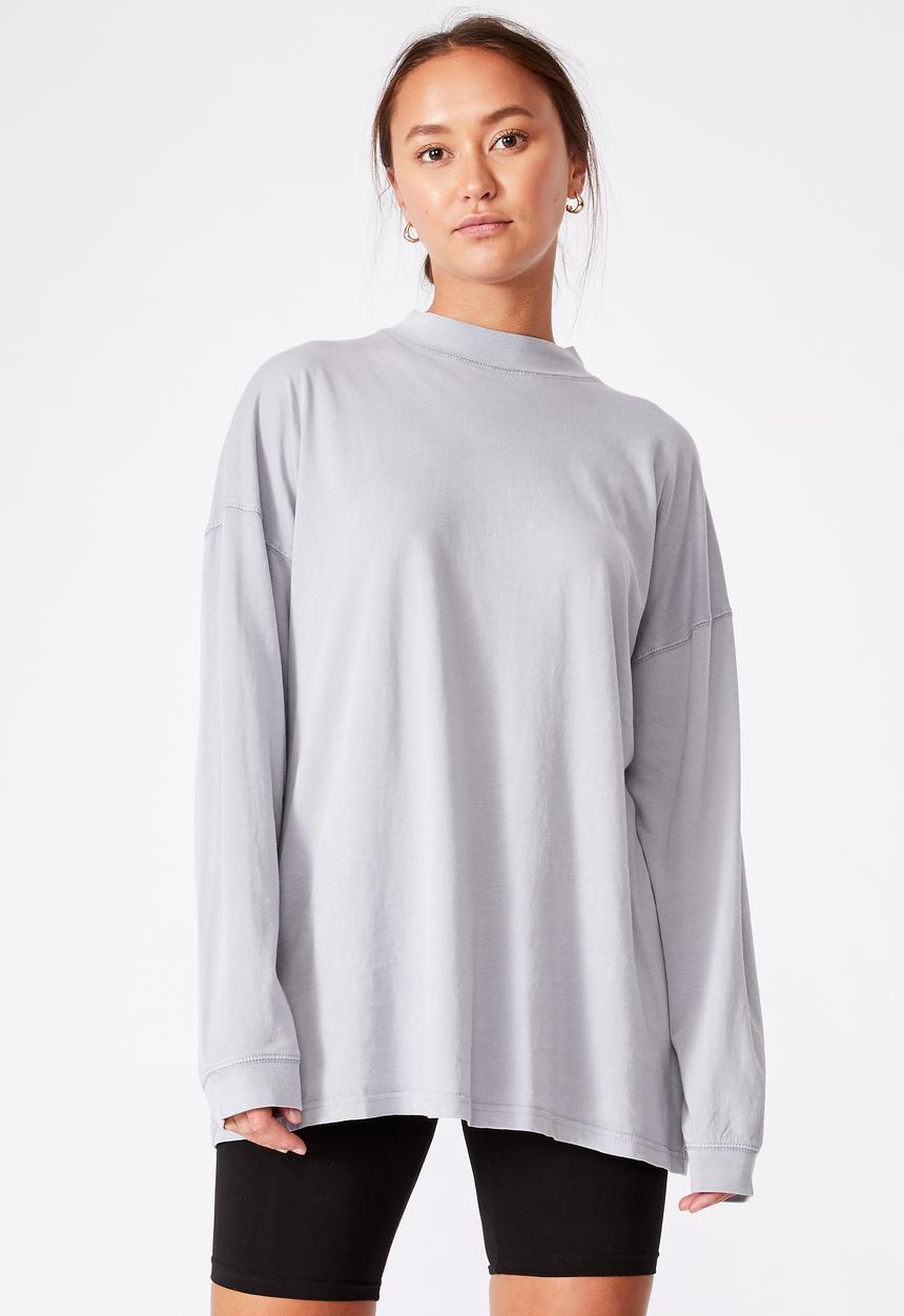 Cotton On - 90s Longline drop shoulder long sleeve top - grey 