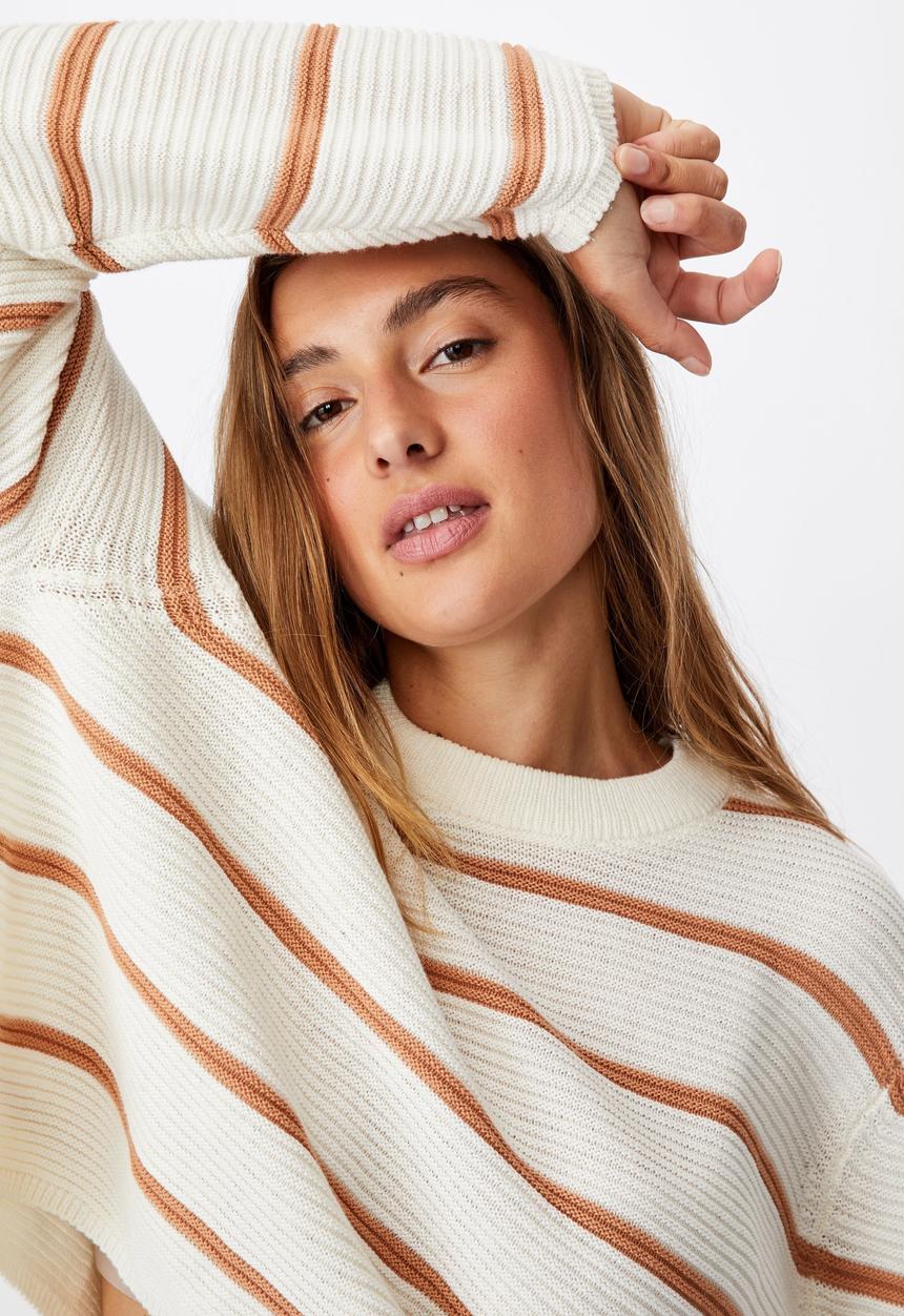 Cotton On - Cotton cropped pullover - white & brown 