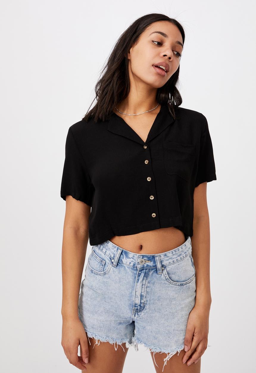 Cotton On - Cropped summer shirt - black