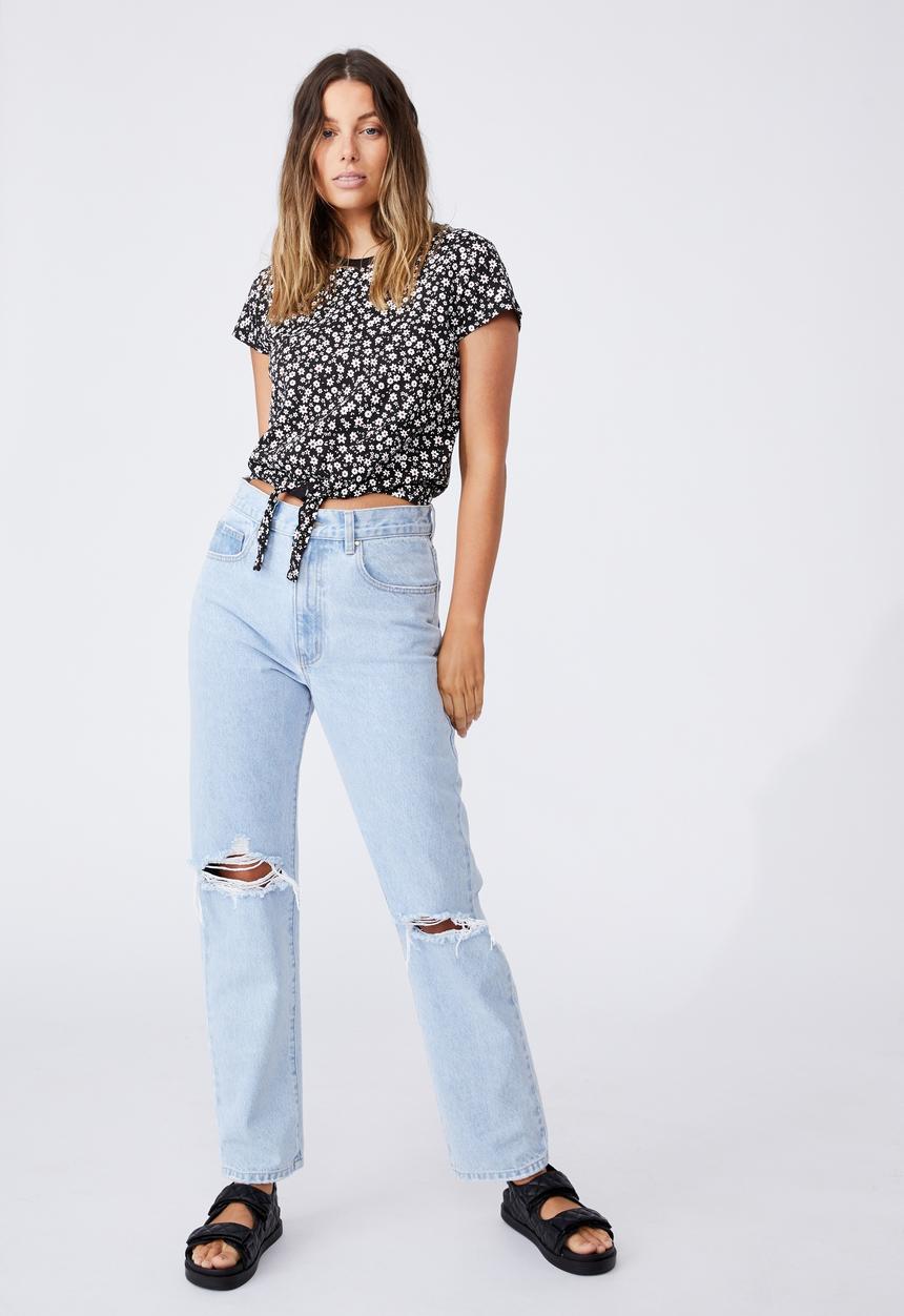 Cotton On - Tie front graphic tee - susie ditsy/black