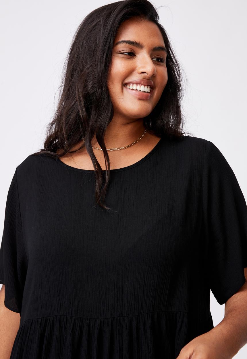 Cotton On - Curve good times babydoll mini dress - black