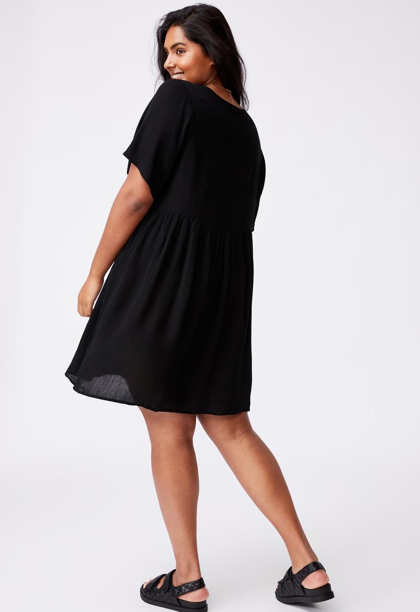 Cotton On - Curve good times babydoll mini dress - black