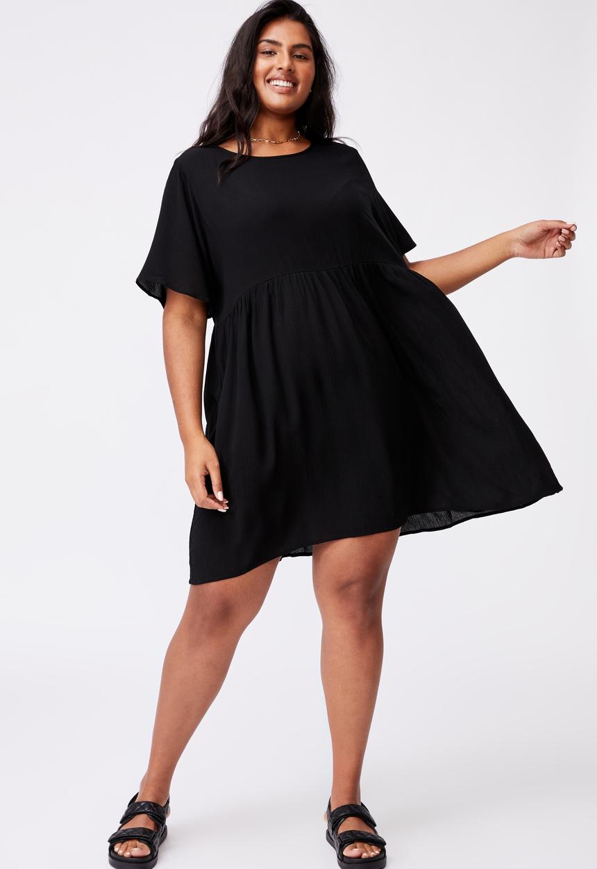 Cotton On - Curve good times babydoll mini dress - black