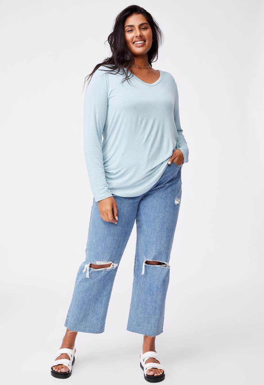 Cotton On - Curve Karly long sleeve top - light blue