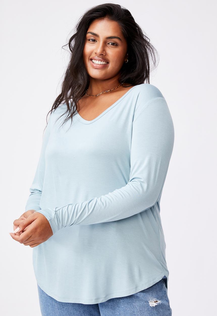 Cotton On - Curve Karly long sleeve top - light blue