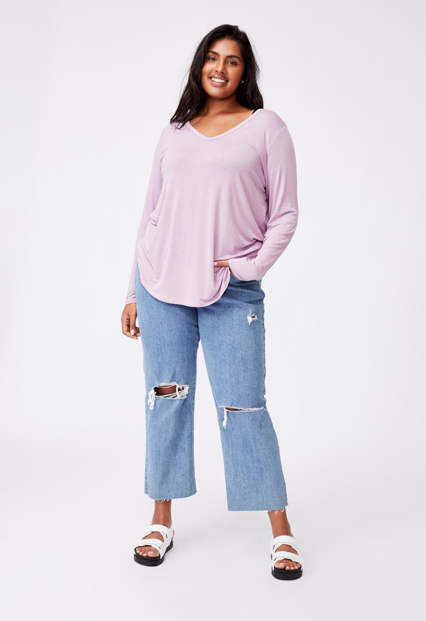 Cotton On - Curve Karly long sleeve top - soft mauve