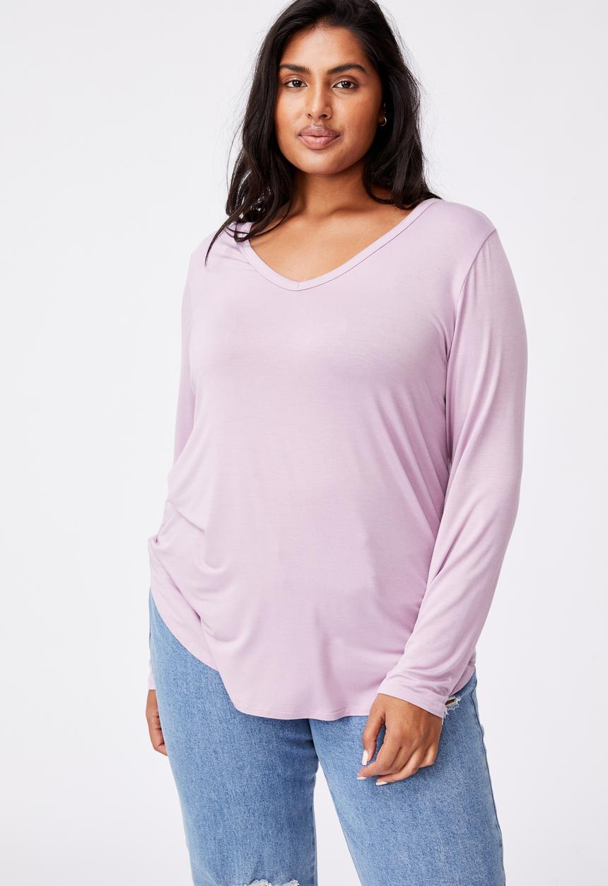 Cotton On - Curve Karly long sleeve top - soft mauve