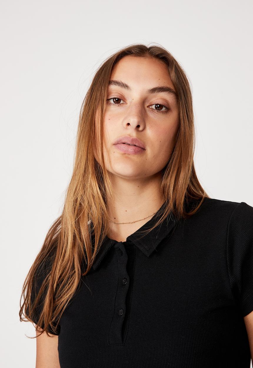 Cotton On - Riley short sleeve polo mini dress - black