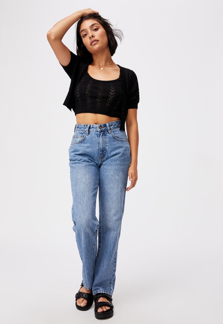 Cotton On - Partners in pointelle crop cardi - black