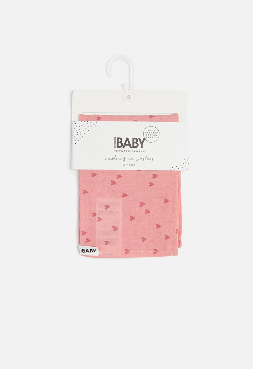Cotton On - 2Pack organic muslin facewasher - pink